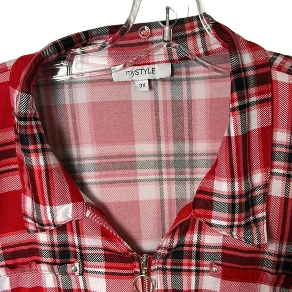 Women 3X top,red, plaid , cottage core , country vibe, cowboy, rodeo.NWOT,EC - Picture 3 of 15